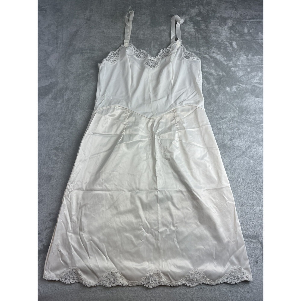 Vintage Wondermaid Non Cling Antron Nylon Full Slip Lacey Ivory Cream Size 34
